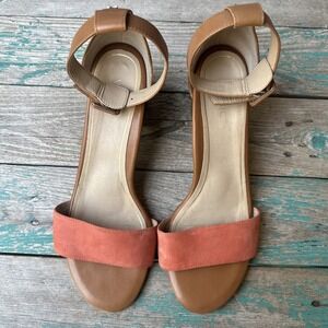 Vionic Rosie Sandals Heels Women's Size 11 US Suede Leather Brown Coral Block
